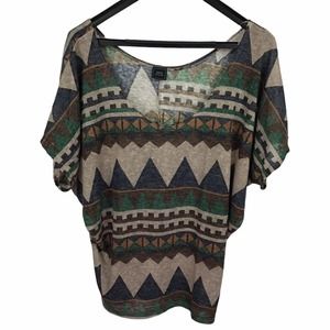 ToTo Collection Aztec Southwestern Dolman Sleeve Semi-Sheer Lightweight Size XL